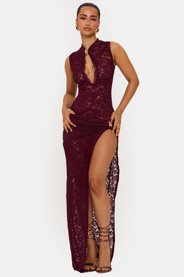 High Neck Lace Maxi Dress