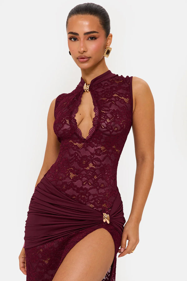 High Neck Lace Maxi Dress