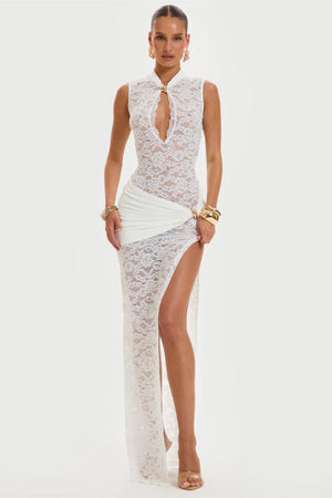 High Neck Lace Maxi Dress