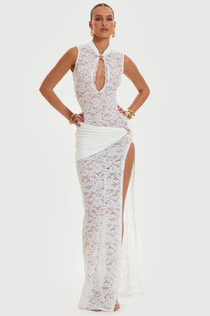 High Neck Lace Maxi Dress
