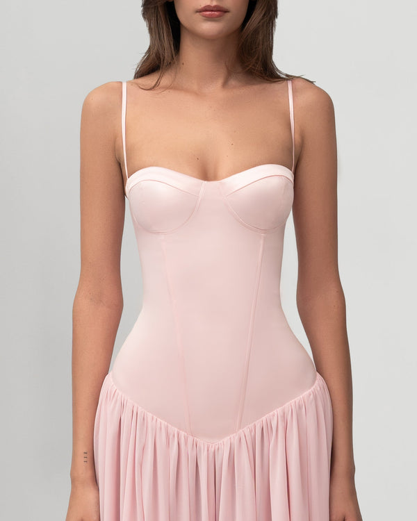 Corset Lace Up Maxi Gown Pink