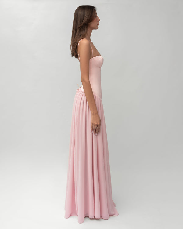 Corset Lace Up Maxi Gown Pink