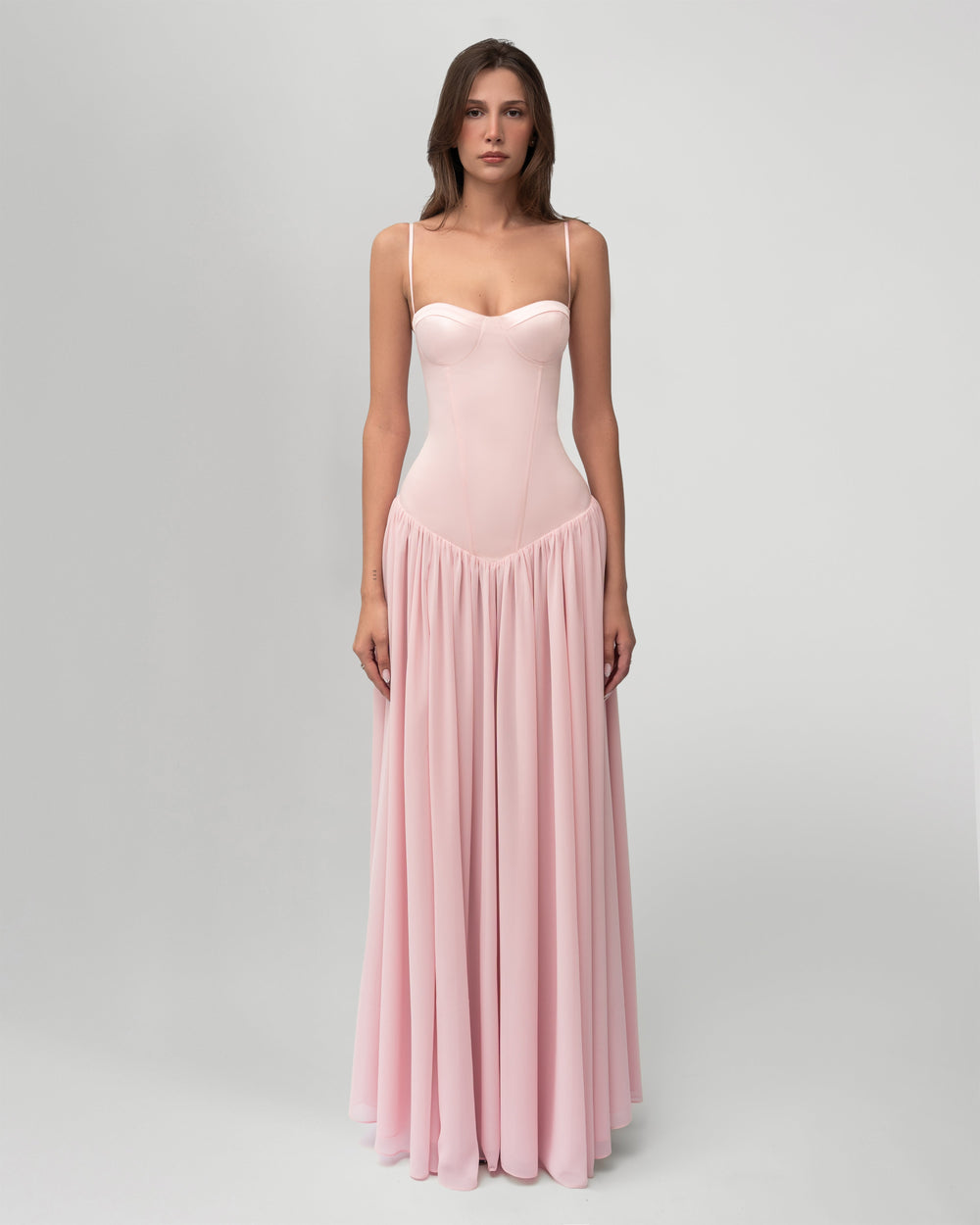 Corset Lace Up Maxi Gown Pink
