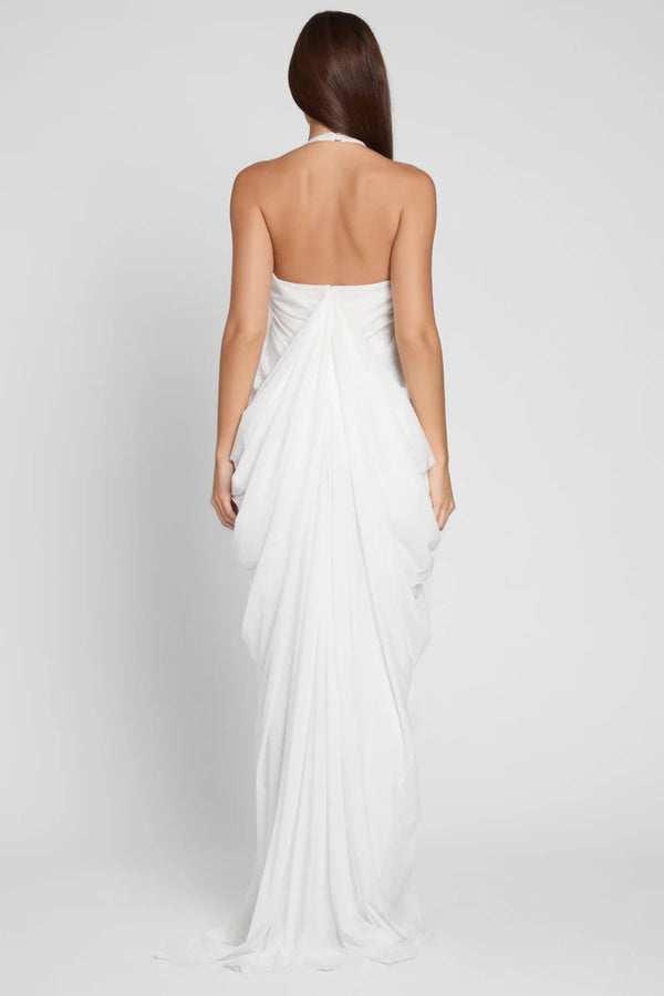 Cascade Drape Halter Gown