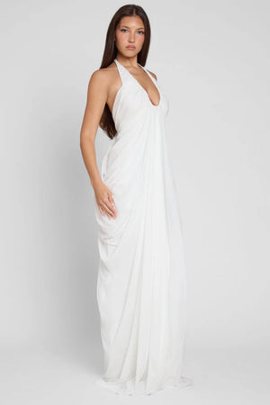 Cascade Drape Halter Gown
